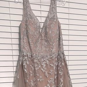 Silver pink evening gown. Worn once. Beautiful couture dress